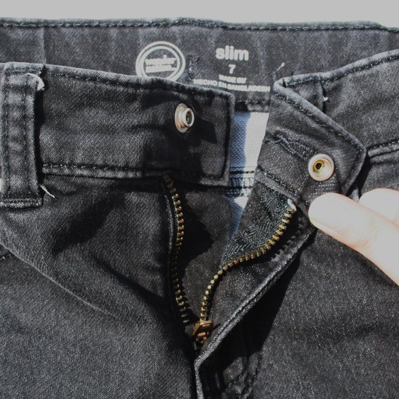 DEEP BLACK DENIM JEANS Boys 7 STRETCH SLIM CUT PANTS POCKETS COMFY ADJUSTABLE - Picture 7 of 15